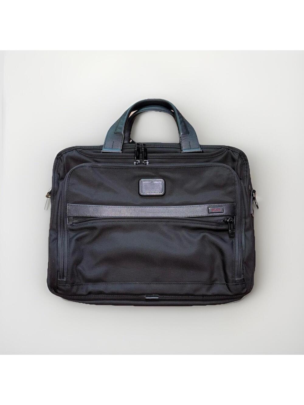 TUMI Alpha 2 Expandable Laptop Briefcase Black Ballistic Nylon Business Bag